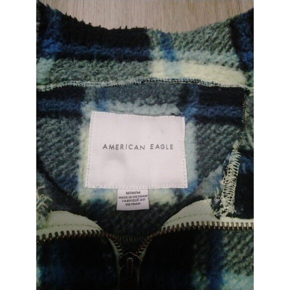 American Eagle Sherpa pullover Medium blue plaid - Picture 2 of 5